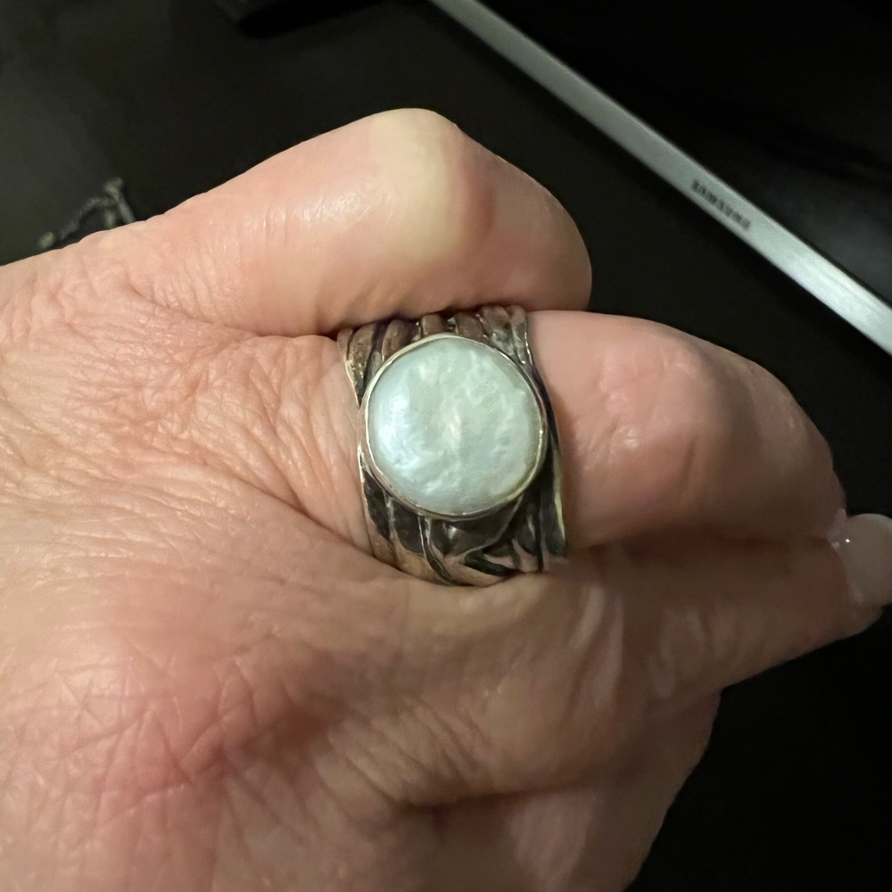 Silver Ring with White Mother-of-Pearl Center